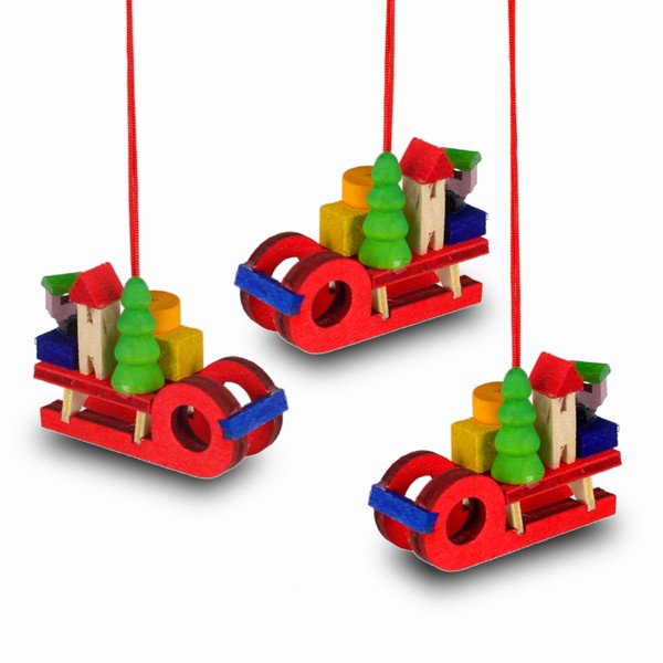 SIKORA BS124 Christbaumschmuck aus Holz / SCHLITTEN / 3er Set - L: 5cm