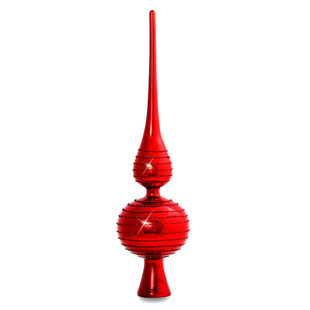 SIKORA SP2R Klassische Christbaumspitze aus Glas mit Glitterdekor - rot / H:29cm