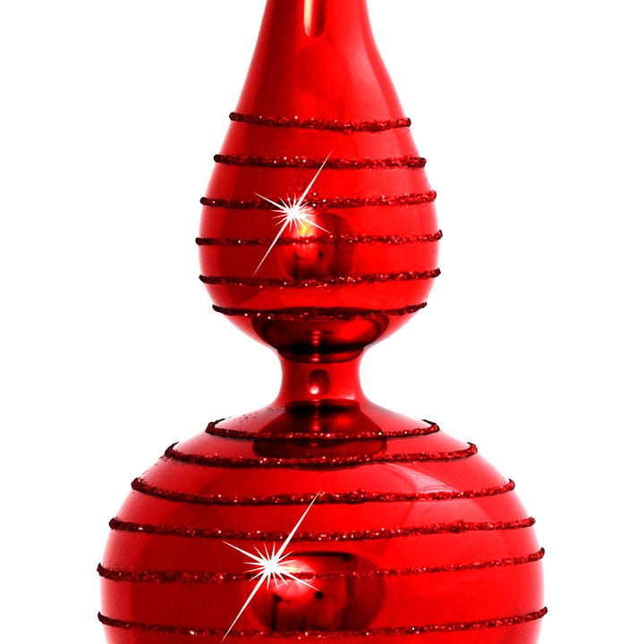 SIKORA SP2R Klassische Christbaumspitze aus Glas mit Glitterdekor - rot / H:29cm