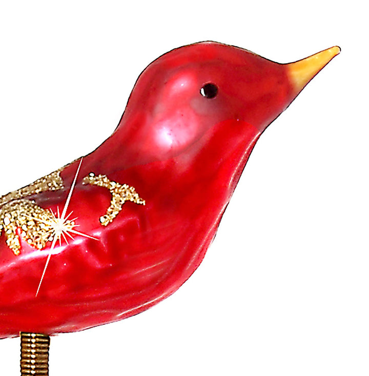 SIKORA BS322 Christbaumschmuck Glas Ornament / CLIP VOGEL mit Federn rot - L:10cm