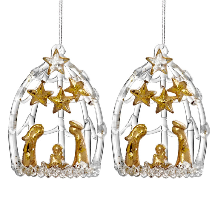 SIKORA BS140 Krippe Christbaumschmuck Glas Figur Weihnachtsbaum Anhänger 2er Set