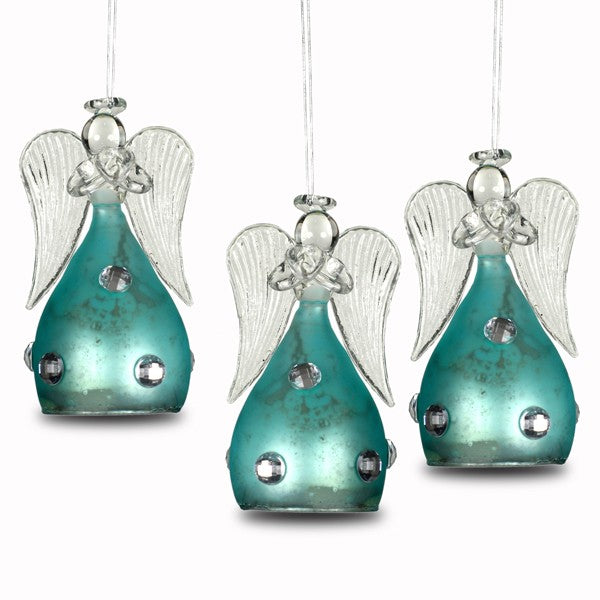 Engel türkis mit Kristallen 3er Set - No.247
