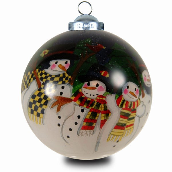 SIKORA K08-59 INNENGLASMALEREI Weihnachtskugel Glaskugel Motiv SCHNEEMANN - D:7,5cm