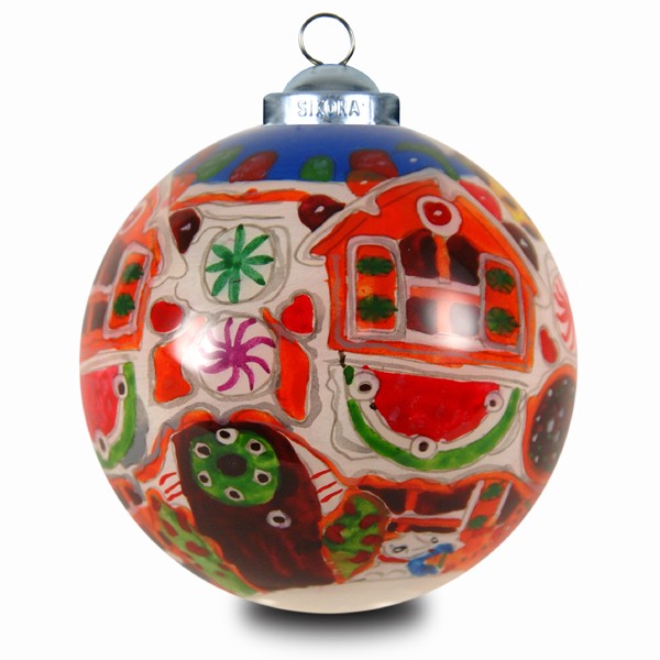 SIKORA INNENGLASMALEREI Weihnachtskugel Glaskugel Motiv LEBKUCHEN HAUS - D:7,5cm