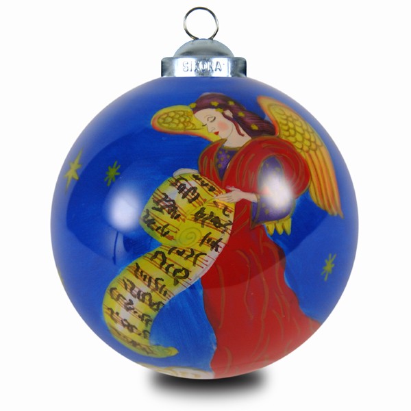 SIKORA INNENGLASMALEREI Weihnachtskugel Glaskugel Motiv ENGEL MIT NOTENBLATT - D:7,5cm