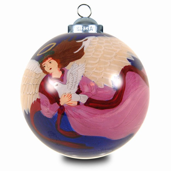 SIKORA K08-64 INNENGLASMALEREI Weihnachtskugel Glaskugel Motiv ENGEL MIT TAUBE - D:7,5cm