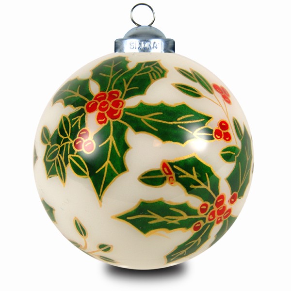 SIKORA INNENGLASMALEREI Weihnachtskugel Glaskugel Motiv ILEX No.65 - D:7,5cm