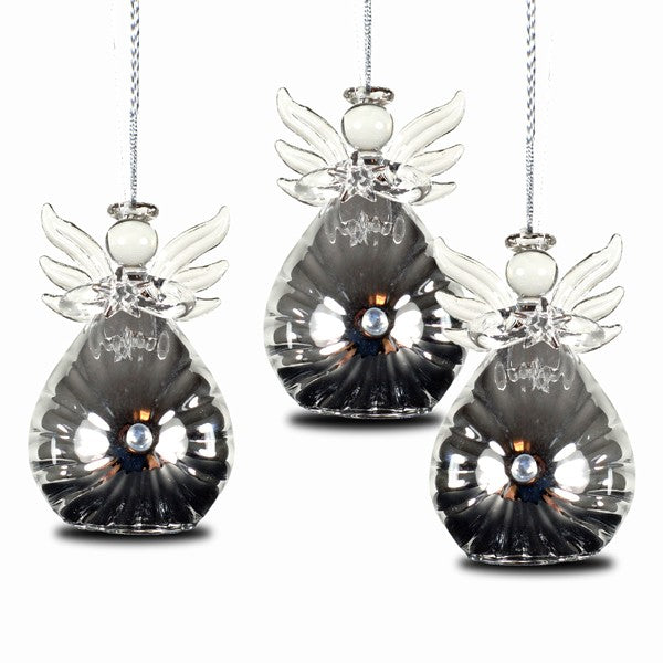 SIKORA Christbaumschmuck aus Glas / ENGEL MIT SILBERROCK / 3er Set - H: 8cm