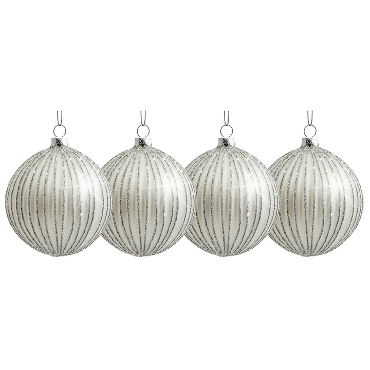 SIKORA Highlights 4er Set ausgefallene Christbaumkugeln besondere Weihnachtskugel Christbaumschmuck aus Glas Silber