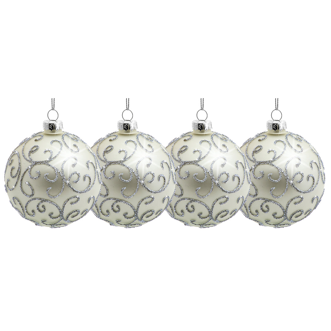 SIKORA Highlights 4er Set ausgefallene Christbaumkugeln besondere Weihnachtskugel Christbaumschmuck aus Glas Silber