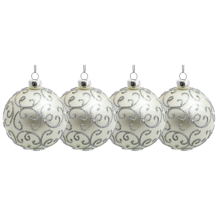 SIKORA Highlights 4er Set ausgefallene Christbaumkugeln besondere Weihnachtskugel Christbaumschmuck aus Glas Silber