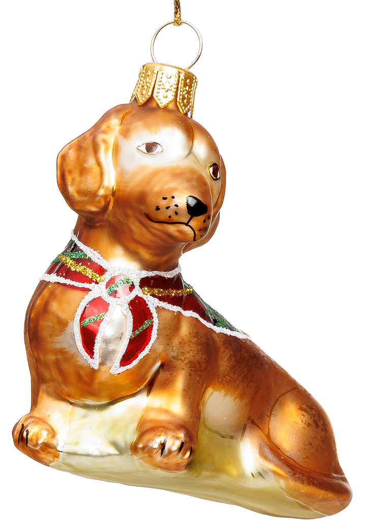 SIKORA Dackel mit Halstuch besondere Weihnachtskugel Glas Christbaumschmuck Deko Figur Weihnachten Anhänger Ornament - Meisterstücke - BS7024