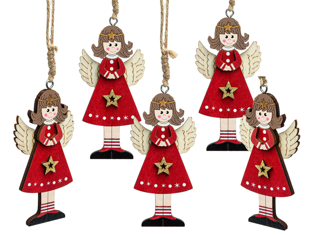SIKORA BS698 Engel Christbaumschmuck Holz Figur Weihnachtsbaum Anhänger 5er Set