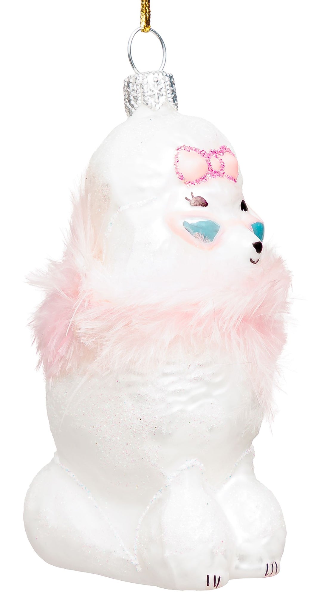 SIKORA Pudel mit Feder besondere Weihnachtskugel Glas Christbaumschmuck Deko Figur Weihnachten Anhänger Ornament - Meisterstücke - BS7026