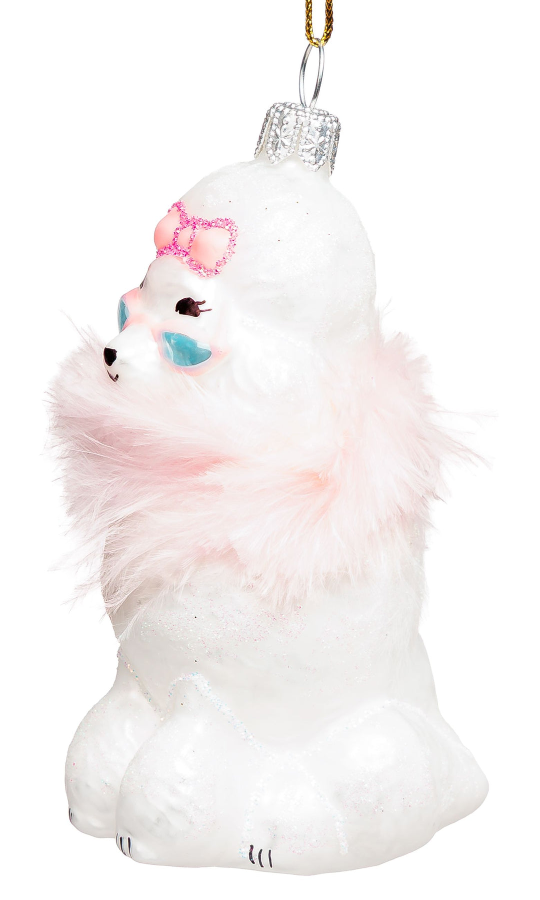 SIKORA Pudel mit Feder besondere Weihnachtskugel Glas Christbaumschmuck Deko Figur Weihnachten Anhänger Ornament - Meisterstücke - BS7026