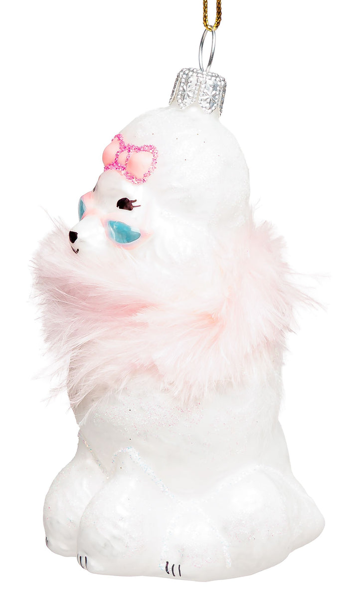 SIKORA Pudel mit Feder besondere Weihnachtskugel Glas Christbaumschmuck Deko Figur Weihnachten Anhänger Ornament - Meisterstücke - BS7026
