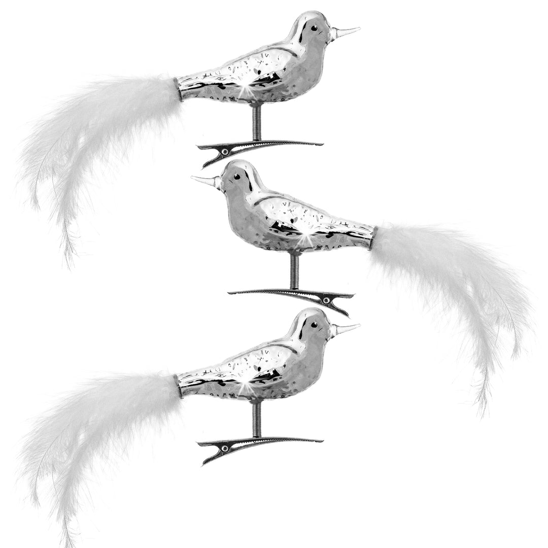SIKORA BS461 Essentials 3er Set traditioneller Christbaumschmuck aus Glas Clip Vögel mit Federschwanz hochglanz