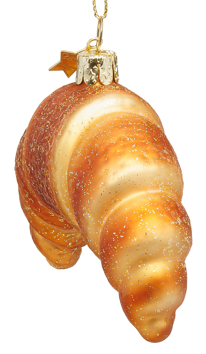 SIKORA Croissant besondere Weihnachtskugel aus Glas handbemalter Christbaumschmuck Deko Bäcker Geschenk Figur Weihnachten Anhänger Ornament - Trend Line - BS086