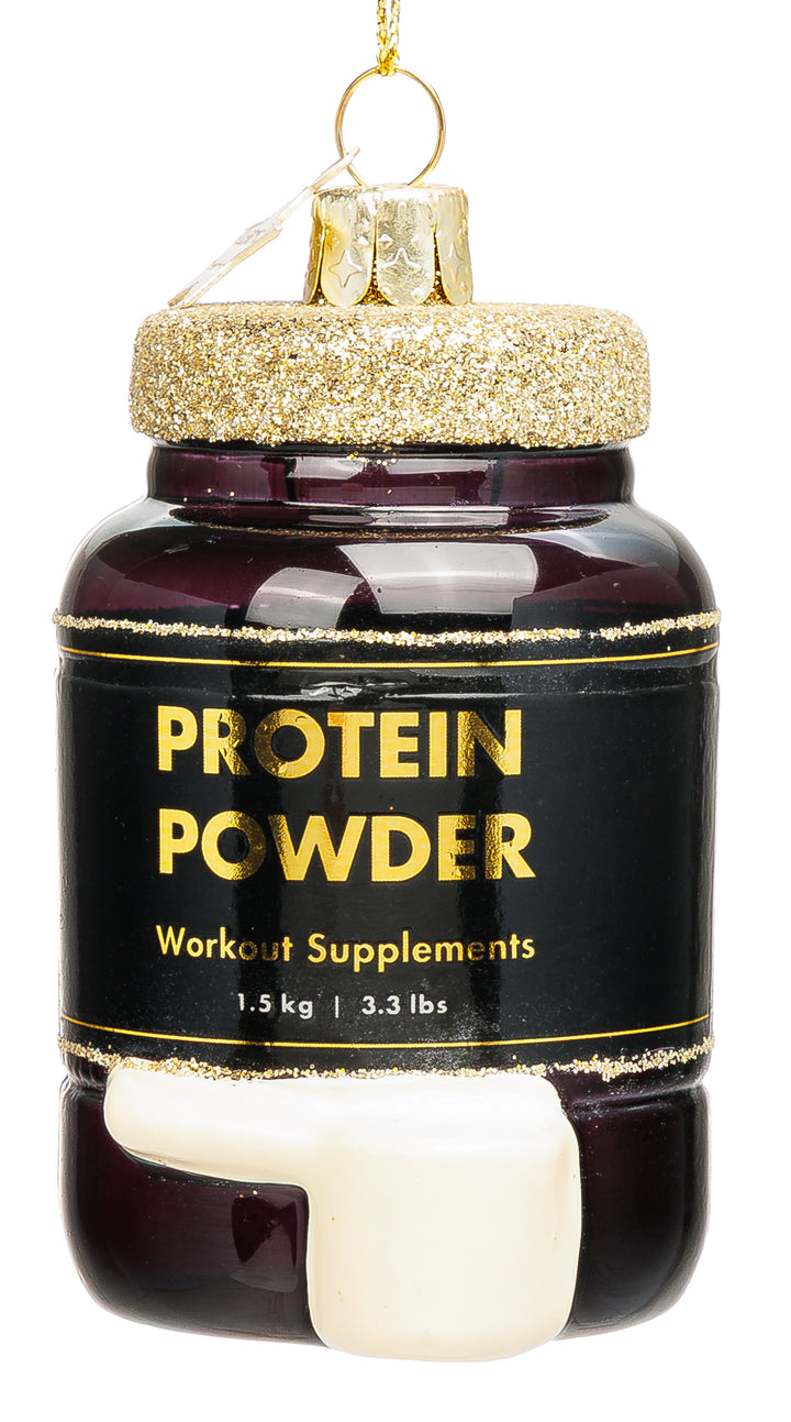 SIKORA Fitness Proteinpulver besondere Weihnachtskugel aus Glas handbemalter Christbaumschmuck Deko Gym Geschenk Figur Weihnachten Anhänger Ornament - Trend Line - BS095