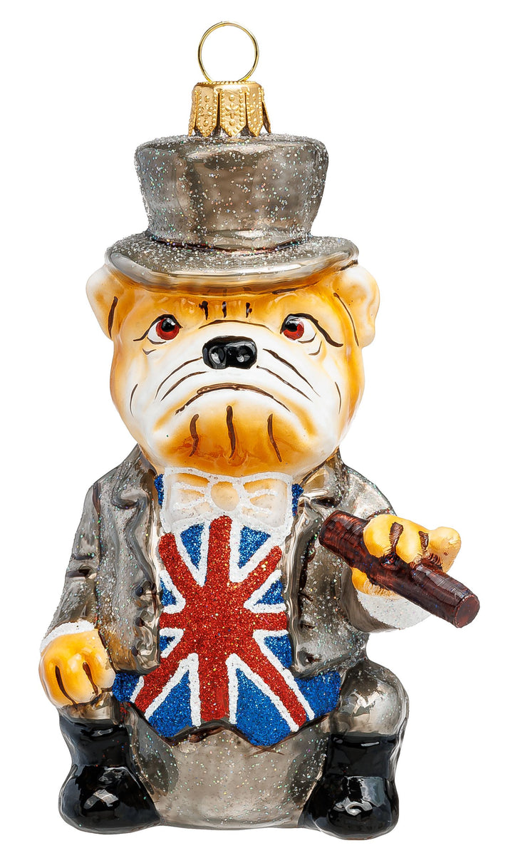 SIKORA Britische Gentleman Bulldogge besondere Weihnachtskugel aus Glas UK Souvenir Geschenk Christbaumschmuck Deko Weihnachten - Meisterstücke - BS1003