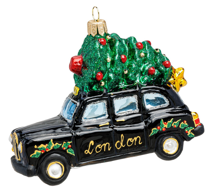 SIKORA London Taxi Cab schwarz besondere Weihnachtskugel aus Glas Souvenir Geschenk Christbaumschmuck Deko Weihnachten - Meisterstücke - BS1006