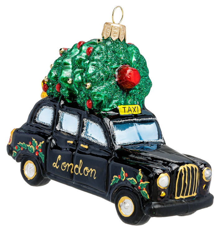 SIKORA London Taxi Cab schwarz besondere Weihnachtskugel aus Glas Souvenir Geschenk Christbaumschmuck Deko Weihnachten - Meisterstücke - BS1006