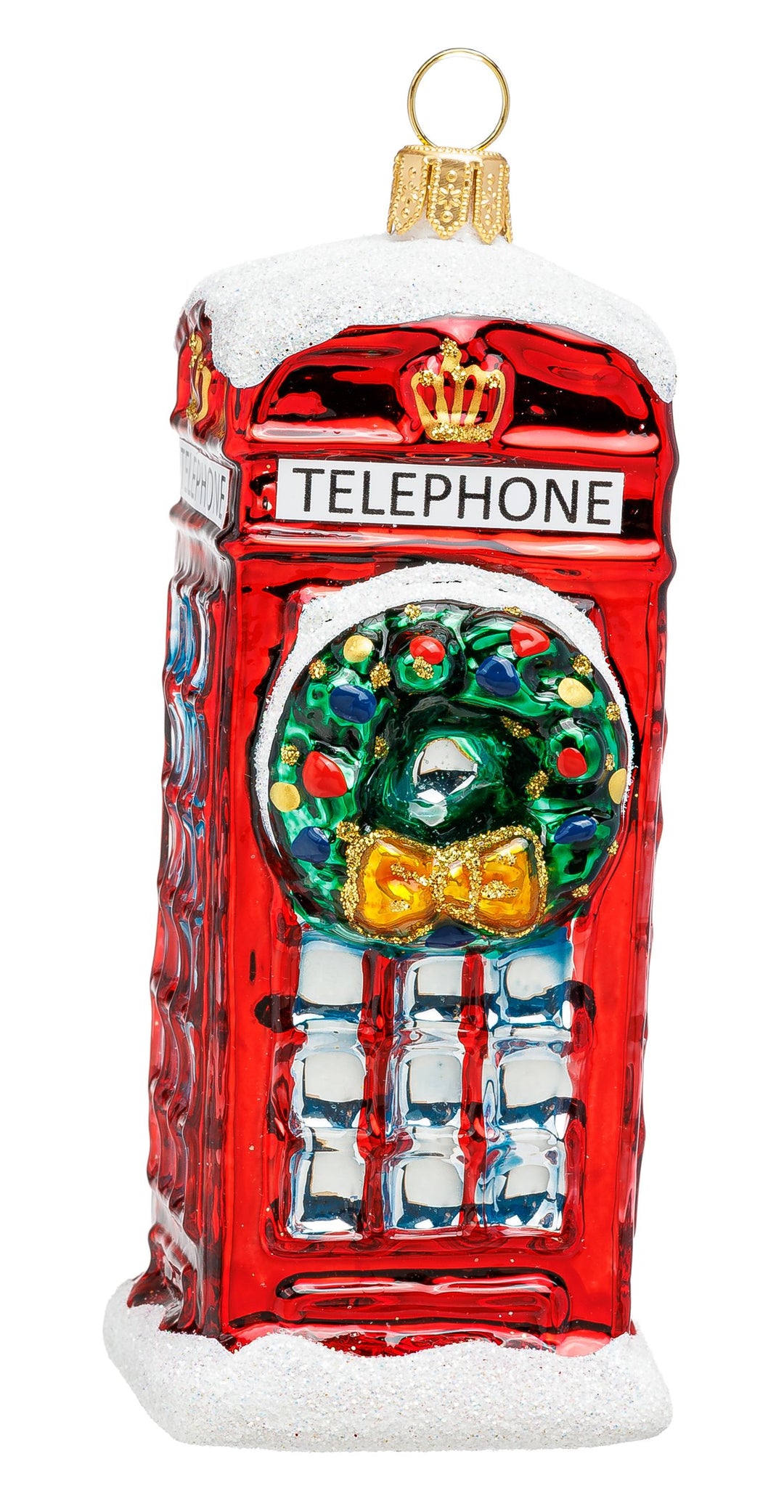 SIKORA Rote London Telefonzelle mit Kranz besondere Weihnachtskugel aus Glas Phone Box Souvenir Geschenk Christbaumschmuck Deko Weihnachten - Meisterstücke - BS1007