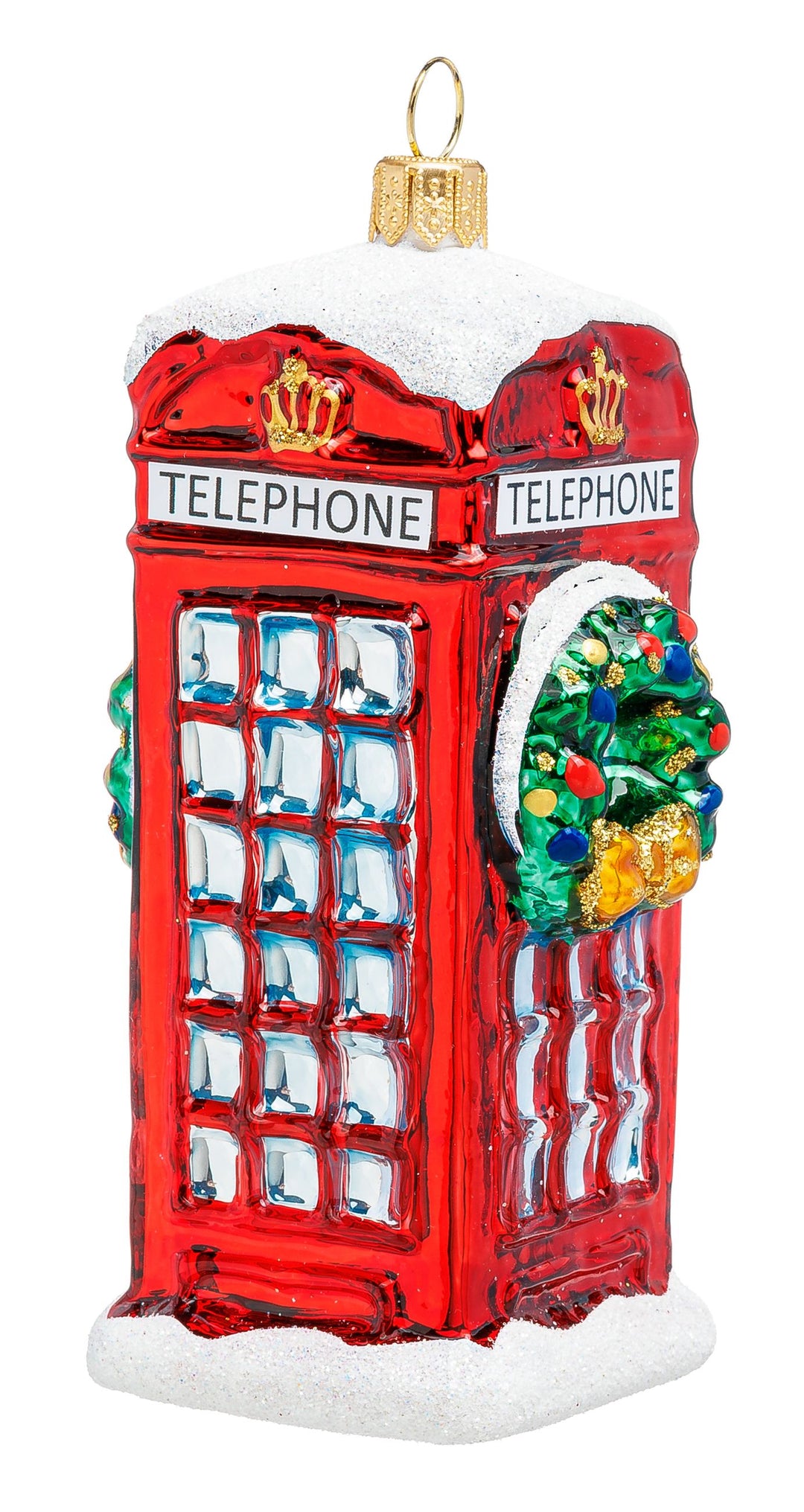 SIKORA Rote London Telefonzelle mit Kranz besondere Weihnachtskugel aus Glas Phone Box Souvenir Geschenk Christbaumschmuck Deko Weihnachten - Meisterstücke - BS1007