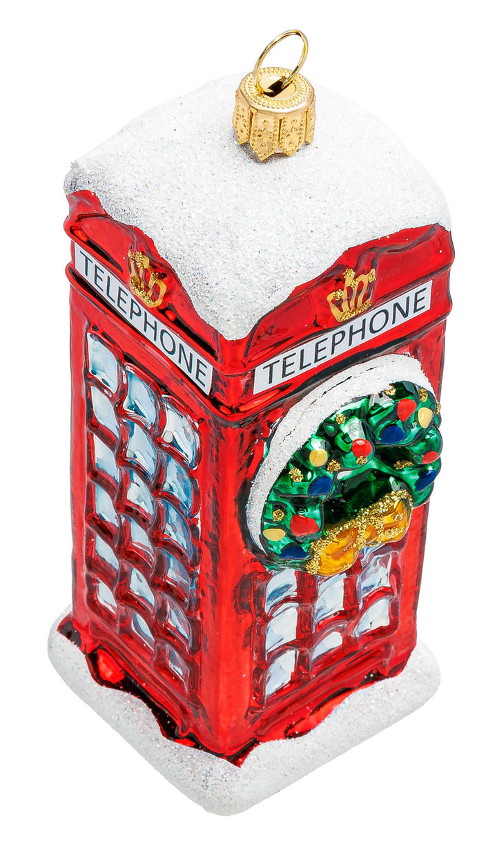 SIKORA Rote London Telefonzelle mit Kranz besondere Weihnachtskugel aus Glas Phone Box Souvenir Geschenk Christbaumschmuck Deko Weihnachten - Meisterstücke - BS1007