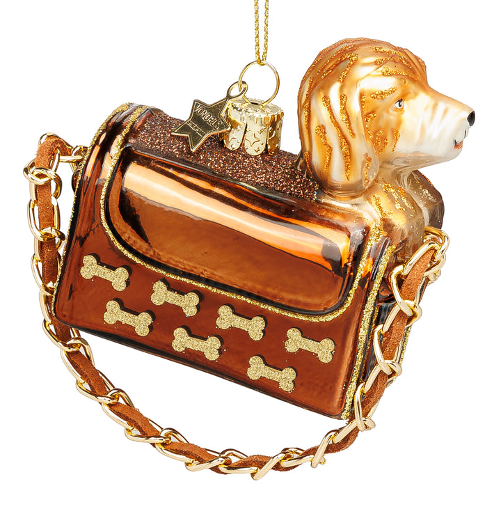 SIKORA Hund in Handtasche besondere Weihnachtskugel aus Glas handbemalter Christbaumschmuck Deko Geschenk Figur Weihnachten Anhänger Ornament - Trend Line - BS1010