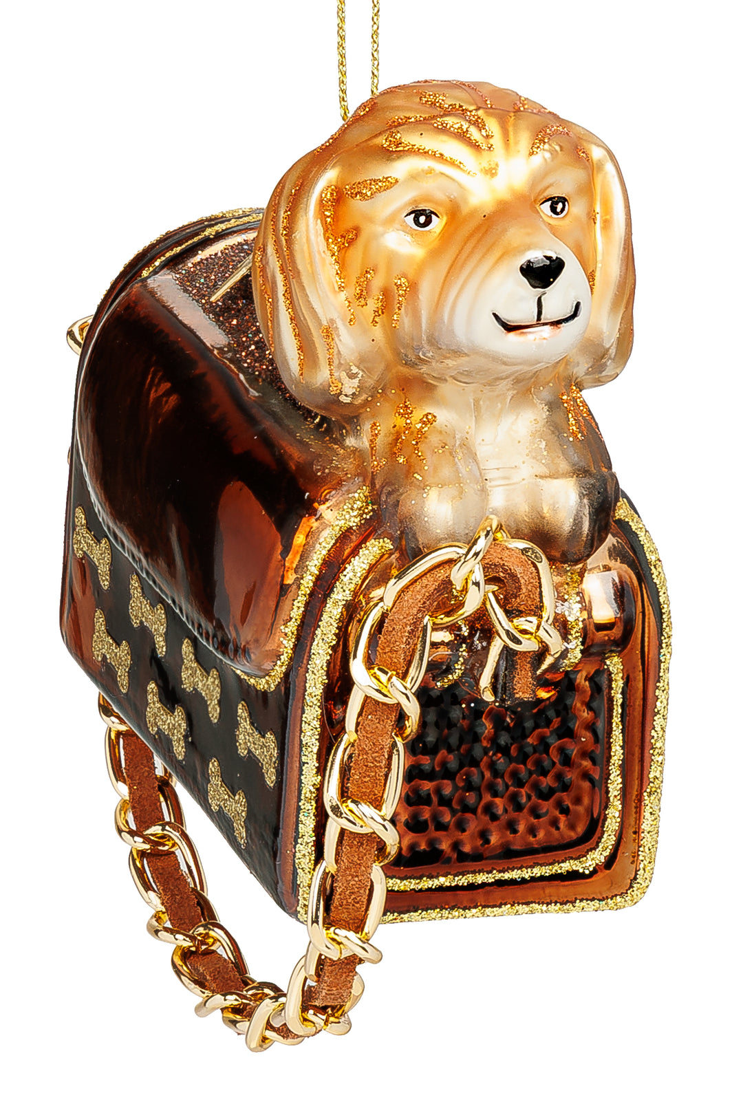 SIKORA Hund in Handtasche besondere Weihnachtskugel aus Glas handbemalter Christbaumschmuck Deko Geschenk Figur Weihnachten Anhänger Ornament - Trend Line - BS1010