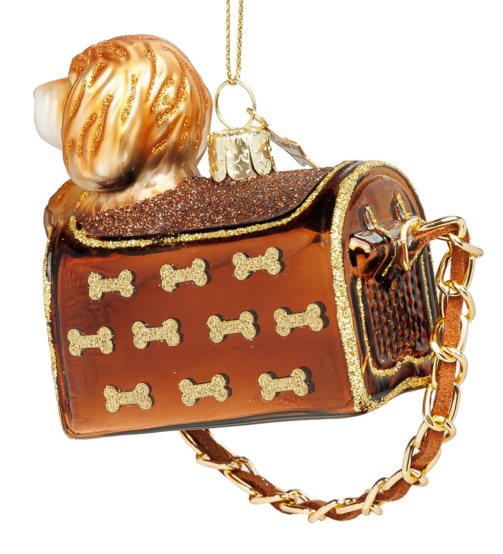 SIKORA Hund in Handtasche besondere Weihnachtskugel aus Glas handbemalter Christbaumschmuck Deko Geschenk Figur Weihnachten Anhänger Ornament - Trend Line - BS1010
