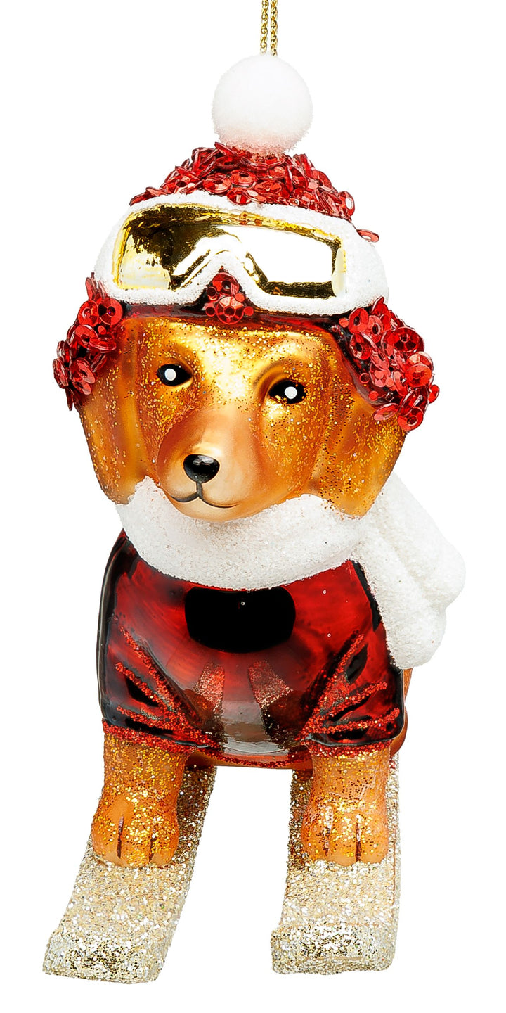 SIKORA Dackel Hund auf Skiern besondere Weihnachtskugel aus Glas handbemalter Christbaumschmuck Deko Geschenk Figur Weihnachten Anhänger Ornament - Trend Line - BS1011