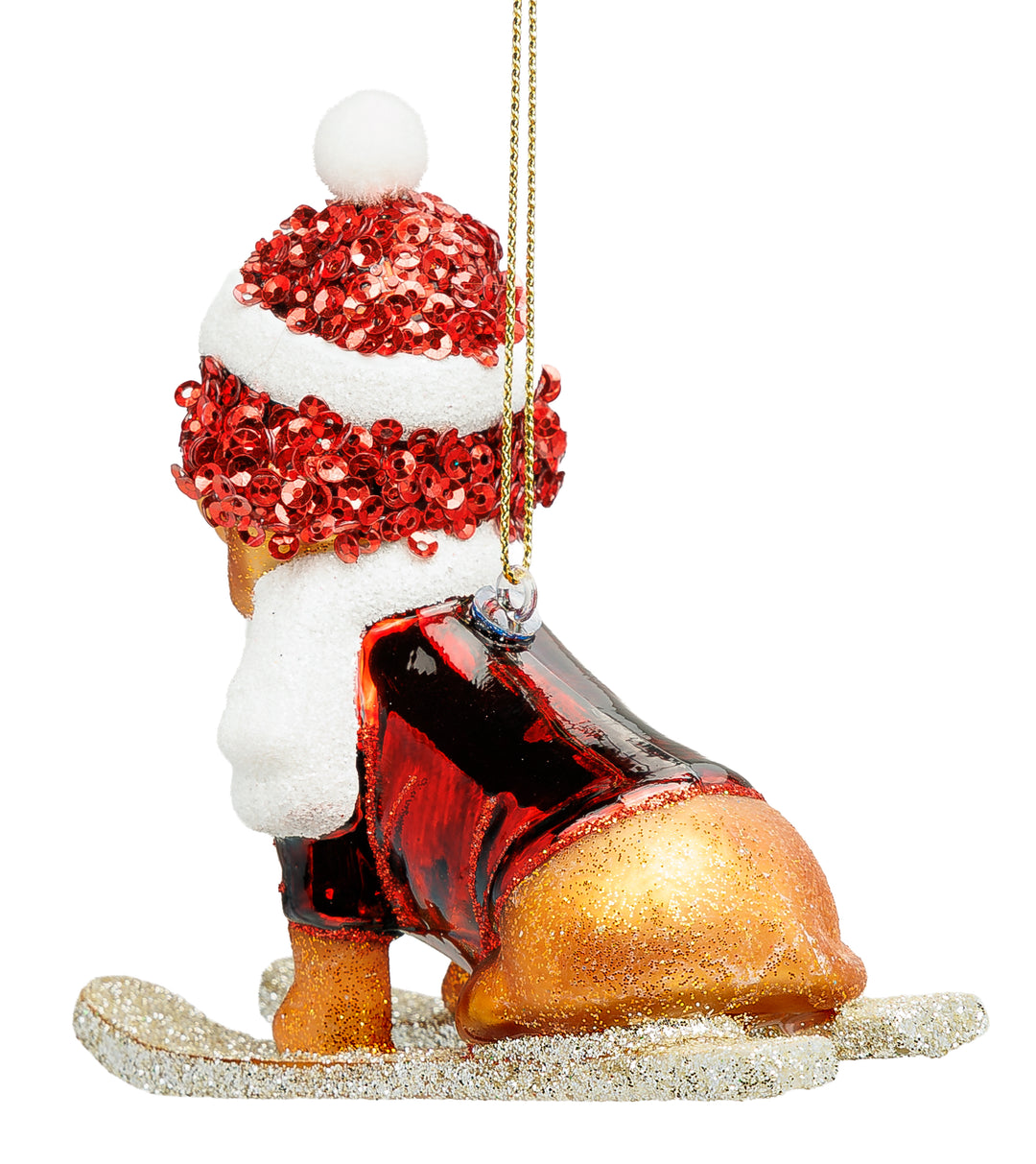SIKORA Dackel Hund auf Skiern besondere Weihnachtskugel aus Glas handbemalter Christbaumschmuck Deko Geschenk Figur Weihnachten Anhänger Ornament - Trend Line - BS1011