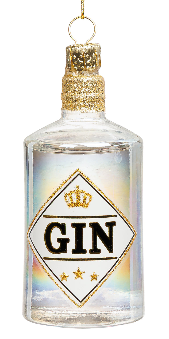 SIKORA Gin Flasche besondere Weihnachtskugel aus Glas handbemalter Christbaumschmuck Deko Geschenk Figur Weihnachten Anhänger Ornament - Trend Line - BS102