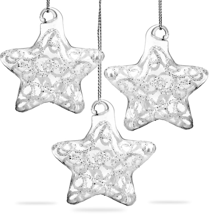 SIKORA BS142-1 Stern Christbaumschmuck Glas Figur Weihnachtsbaum Anhänger mit Ornamentdekor 3er Set