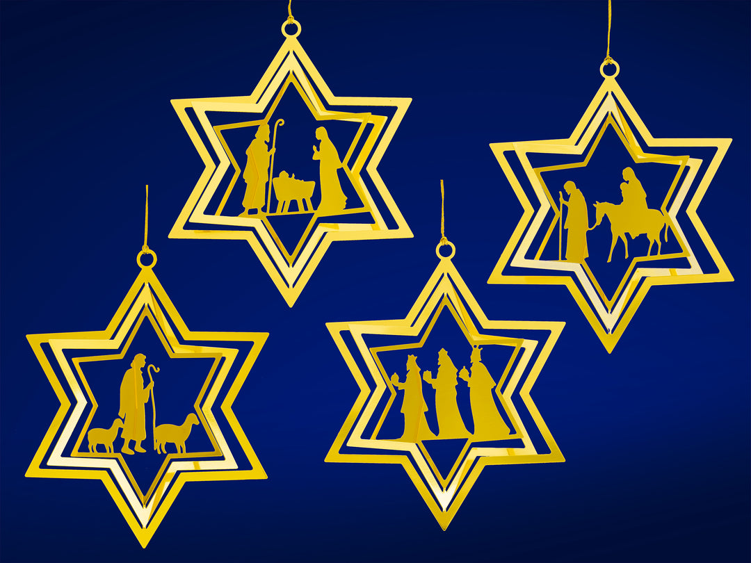 Messing Baumschmuck Set No.10 (3D-Sterne Weihnachtsmotive) 4er Set