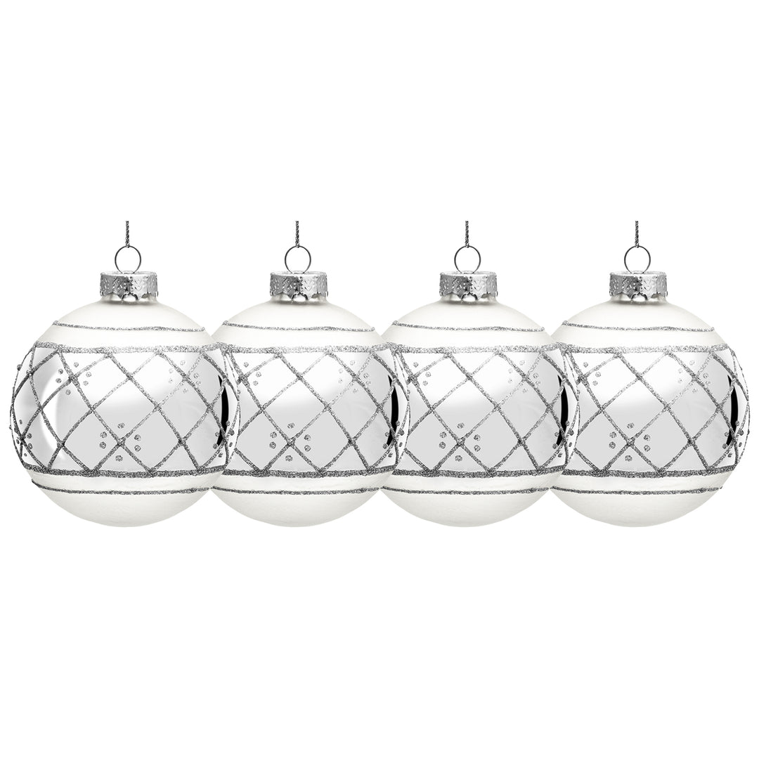 SIKORA Highlights 4er Set ausgefallene Christbaumkugeln besondere Weihnachtskugel Christbaumschmuck aus Glas Silber