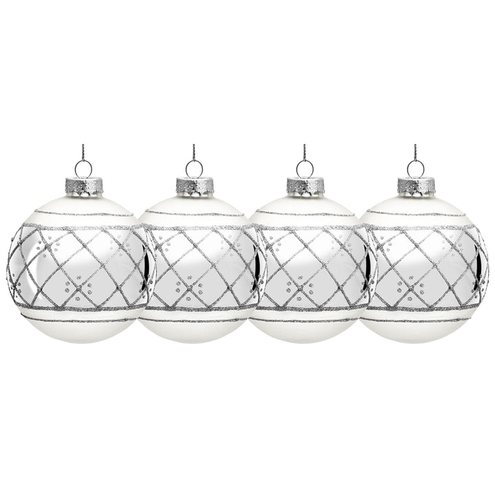 SIKORA Highlights 4er Set ausgefallene Christbaumkugeln besondere Weihnachtskugel Christbaumschmuck aus Glas Silber