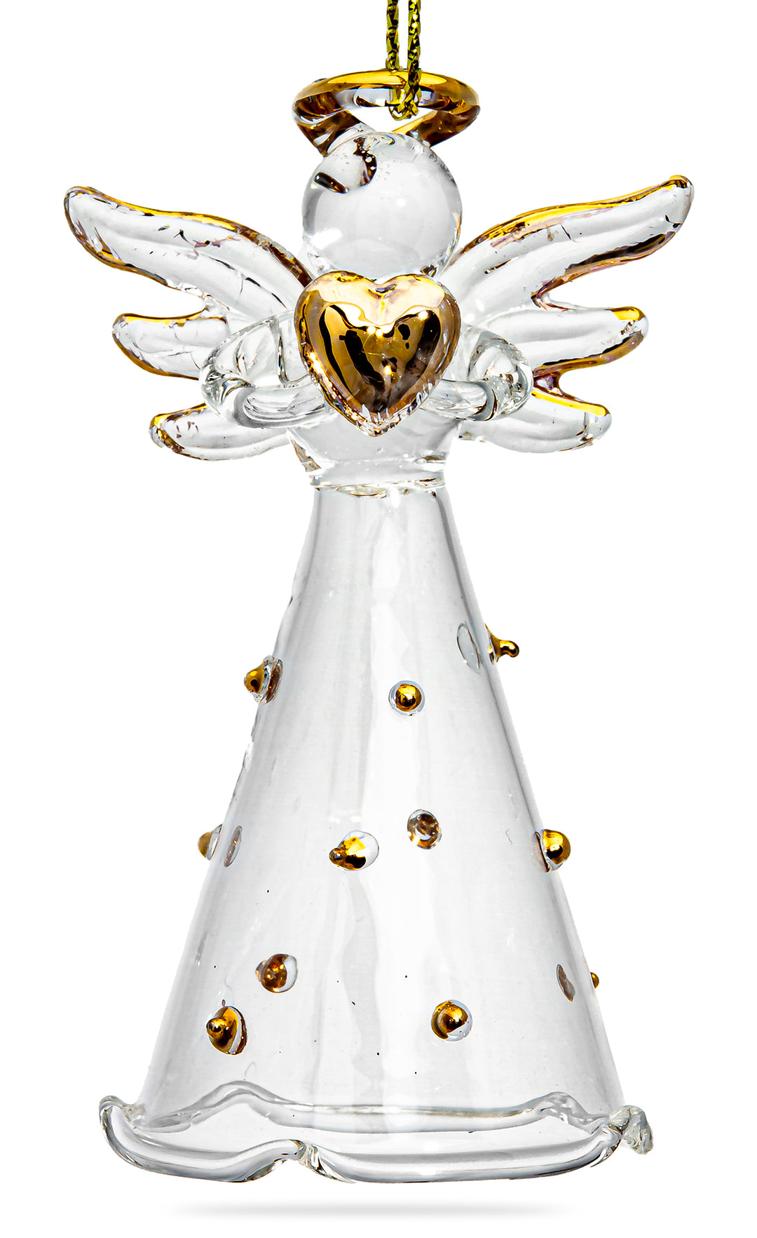 SIKORA BS269 Engel mit Herz und goldenen Punkten Christbaumschmuck Glas Figur Weihnachtsbaum Anhänger 3er Set