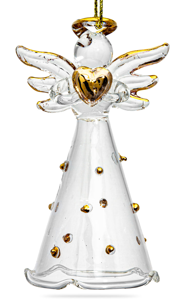 SIKORA BS269 Engel mit Herz und goldenen Punkten Christbaumschmuck Glas Figur Weihnachtsbaum Anhänger 3er Set
