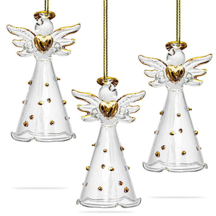 SIKORA BS269 Engel mit Herz und goldenen Punkten Christbaumschmuck Glas Figur Weihnachtsbaum Anhänger 3er Set