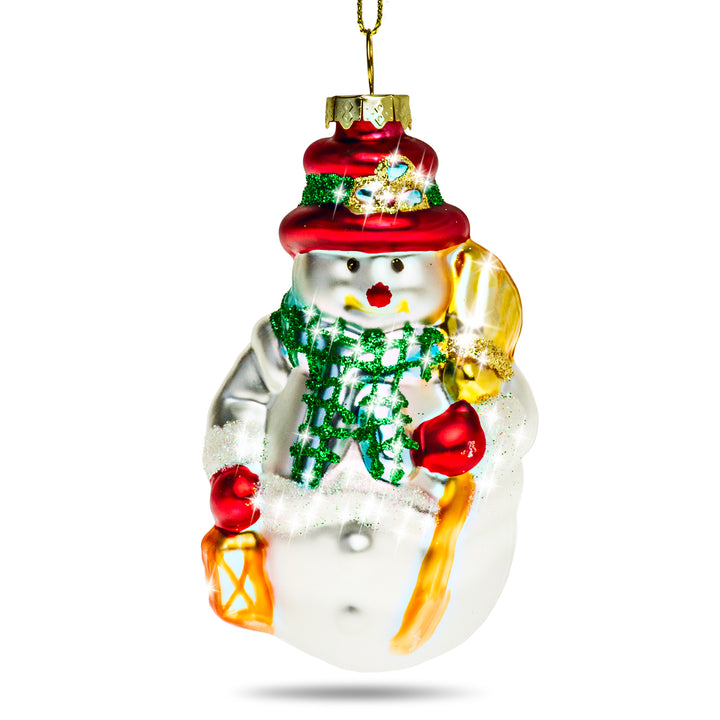 SIKORA Schneemann mit Besen besondere Weihnachtskugel Glas Christbaumschmuck Deko Figur Weihnachten Anhänger Ornament - Trend Line - BS382