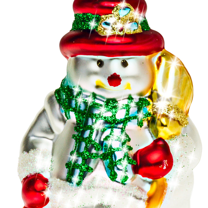 SIKORA Schneemann mit Besen besondere Weihnachtskugel Glas Christbaumschmuck Deko Figur Weihnachten Anhänger Ornament - Trend Line - BS382