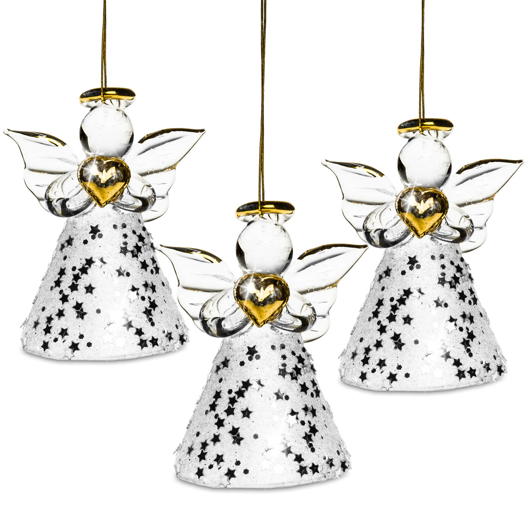 SIKORA BS400 Engel Christbaumschmuck Glas Figur Weihnachtsbaum Anhänger 3er Set