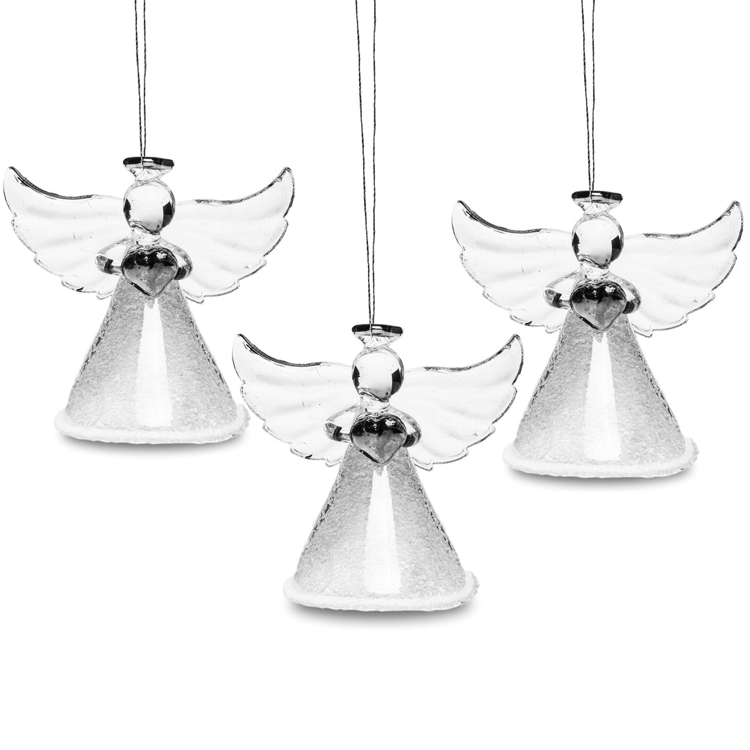 SIKORA BS402 Glas Christbaumschmuck ENGEL MIT HERZ 3er Set