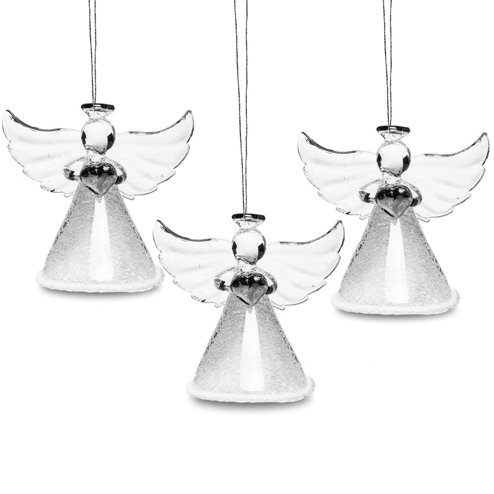 SIKORA BS402 Glas Christbaumschmuck ENGEL MIT HERZ 3er Set
