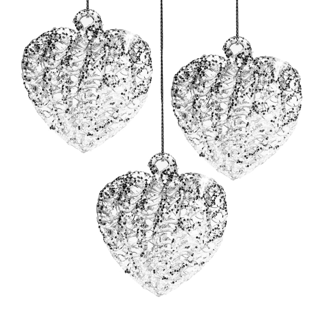 SIKORA BS408 Glas Christbaumschmuck Spinnglas Glitzer HERZ 3er Set