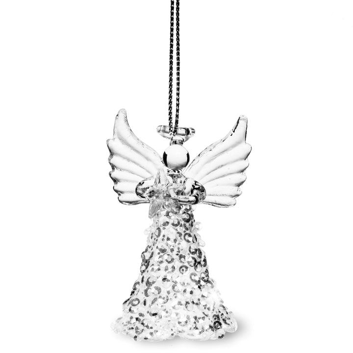 SIKORA BS410 Glas Christbaumschmuck ENGEL MIT GLITZER ROCK und STERN 3er Set