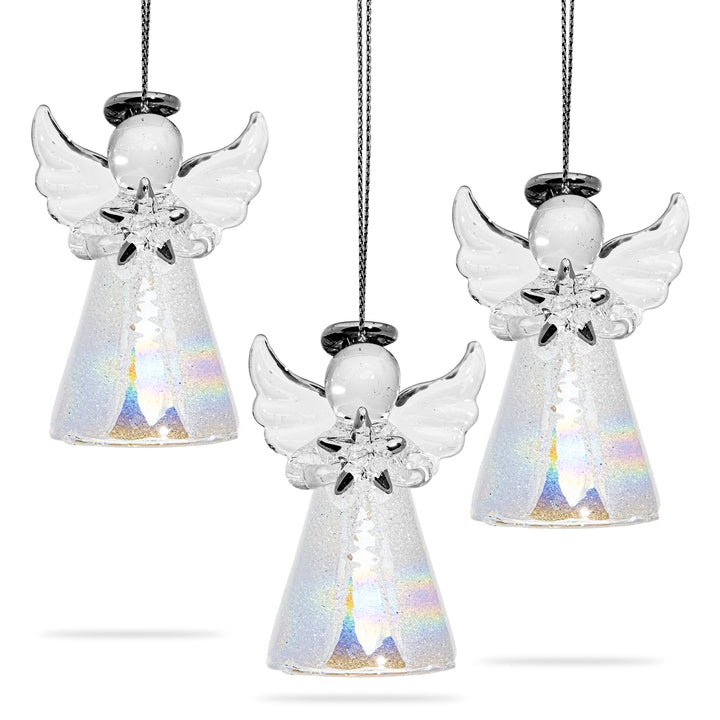 SIKORA BS450 Engel mit Stern Christbaumschmuck Glas Figur Weihnachtsbaum Anhänger 3er Set
